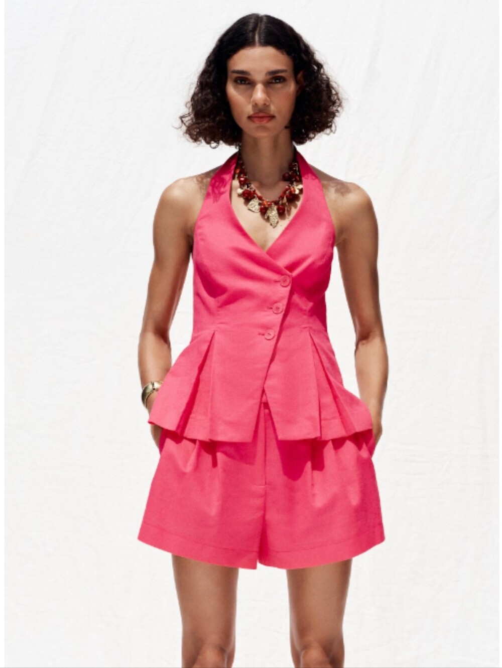Zara Linen Blend Pink Halter Top